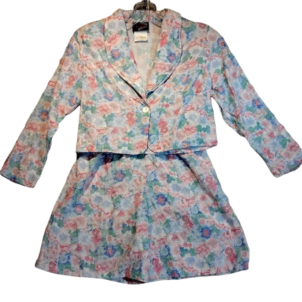 Sugar Kaine 2 pc Cullottes & Top Embroidered Floral  Pink/Blue/White in Size 12